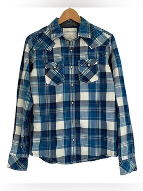 Aeropostale Pearl Snap Western Blue Plaid Button Up Shirt Men’s Small